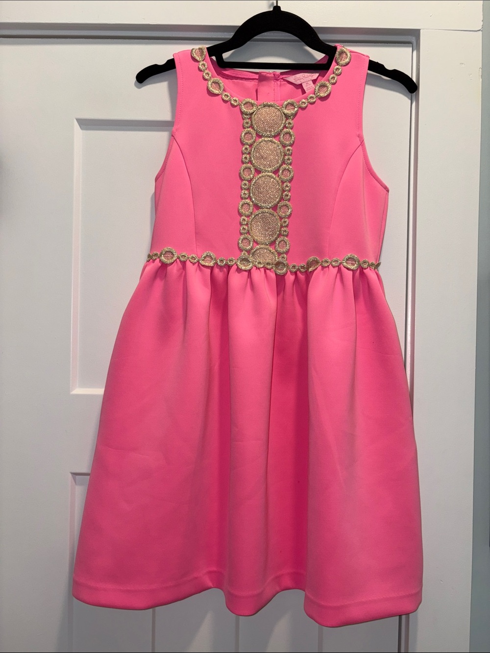 Lilly Pulitzer Hot Pink Sleeveless Dress with Gold Trim